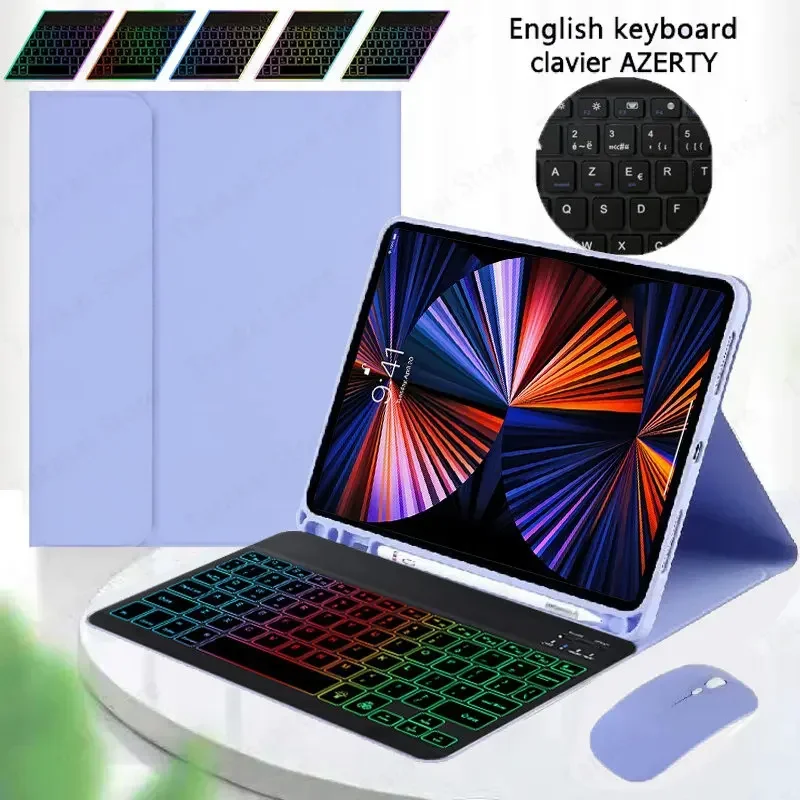 Teclado Retroiluminado para Samsung Galaxy Tab s9 fe Azerty Rainbow Inglês Espanhol 10.9 in Sm-x510 X516b