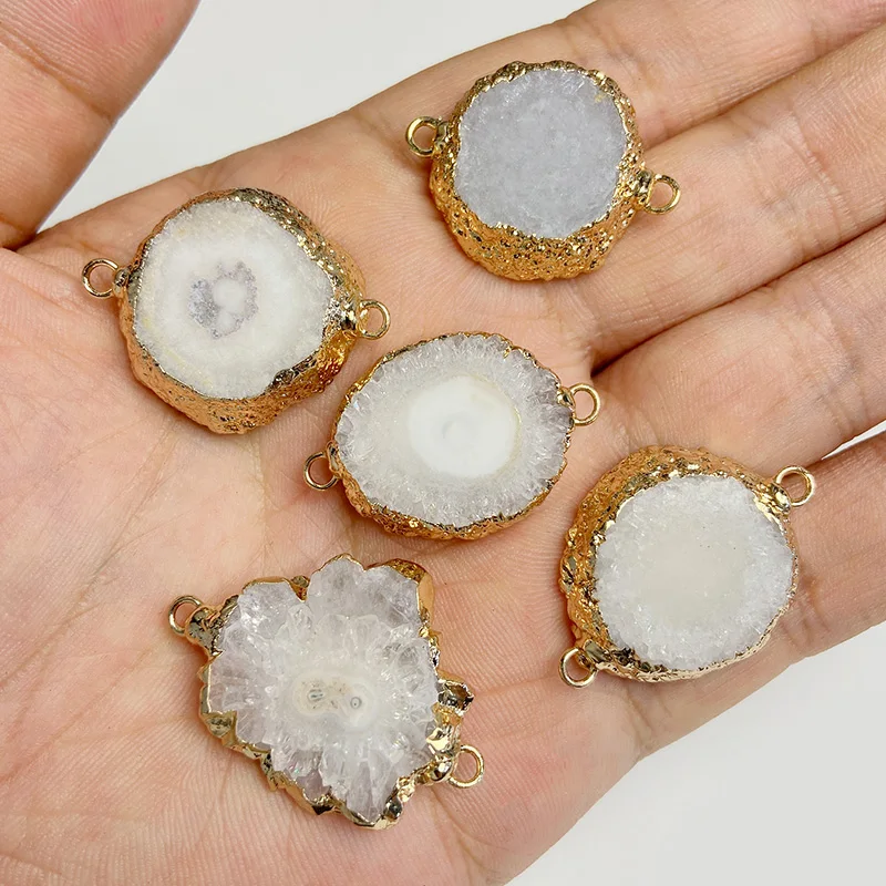 2 teile/los natürliche druzy Achate Anschlüsse uneguar runde Quarzs Anhänger für Schmuck Herstellung Halskette Armbänder DIY Zubehör – Detail 14