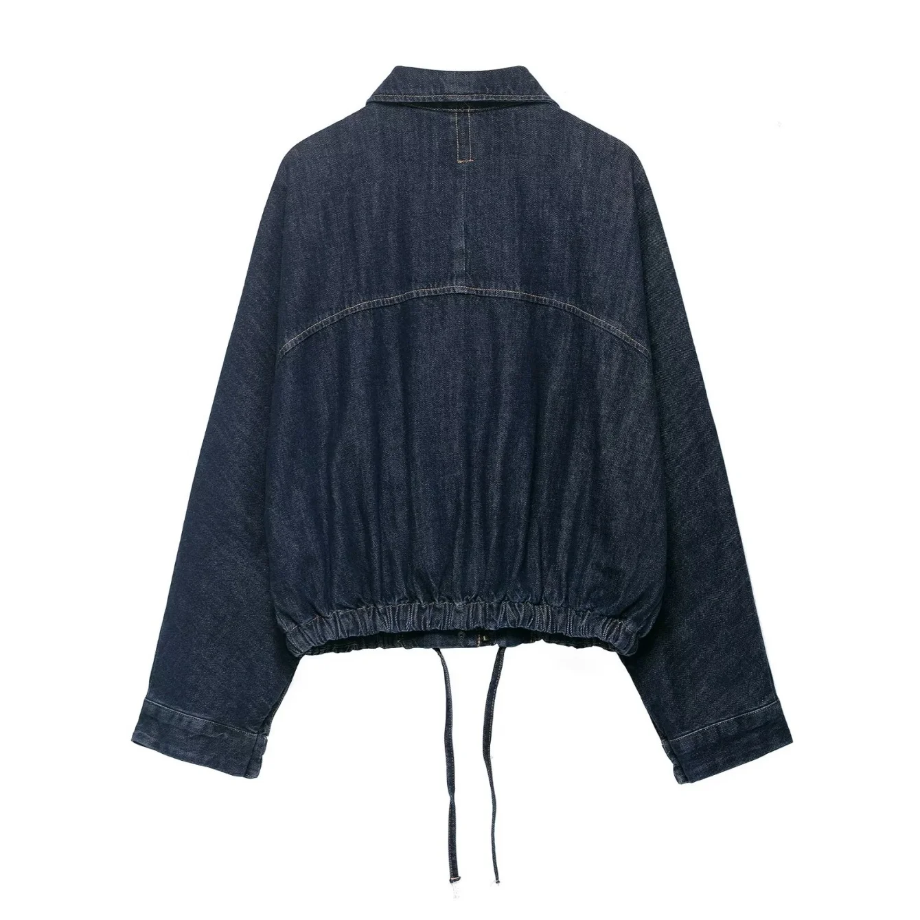 Women Turtleneck Denim Zipper Jacket Female Long Sleeves Solid Commuting Pleated Frenum Hem Coat Autumn Outerwear Top Streetwear