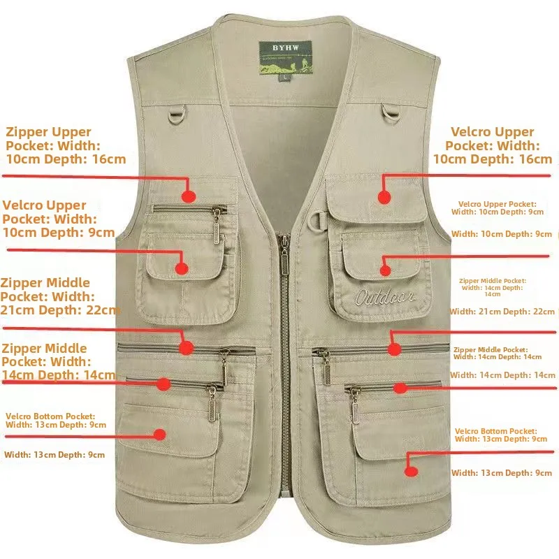 Men's Pure Cotton Vest Spring Autumn Loose Outdoor Fiing Jaet V-Ne Zipper Closure Busin Casual Sle Dad's Vest