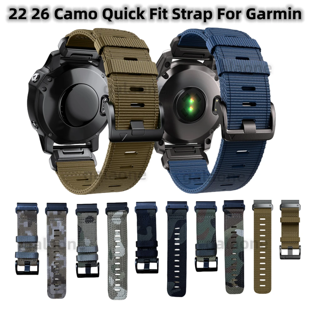 

Garmin 22 26mm Camo Nylon Strap For Fenix5X/5XPlus/6X Pro/7X/3HR Quick Release Watch Band For Fenix5 6 7 Instinct Belt Bracelet