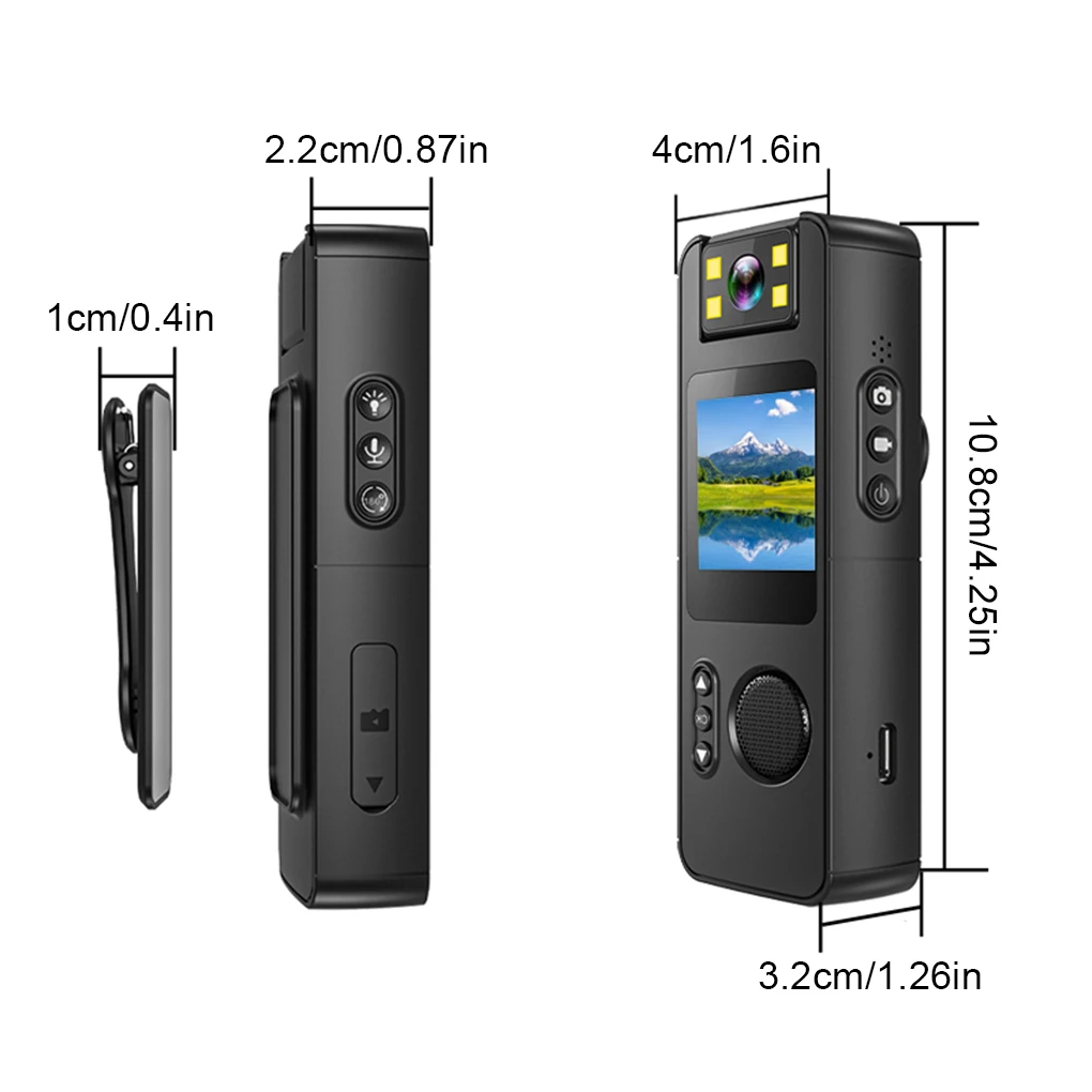 Body Camera With 1080P HD Image And LED Fill Light For Outdoor Video ABS 360 &deg; Wifi Camera Camcorder
