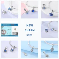 925 فضة عين الشيطان دلايات الزركون الأزرق يد فاطمة الخرز لسوار الأصلي لتقوم بها بنفسك مجوهرات عيون الشر قلادة 3