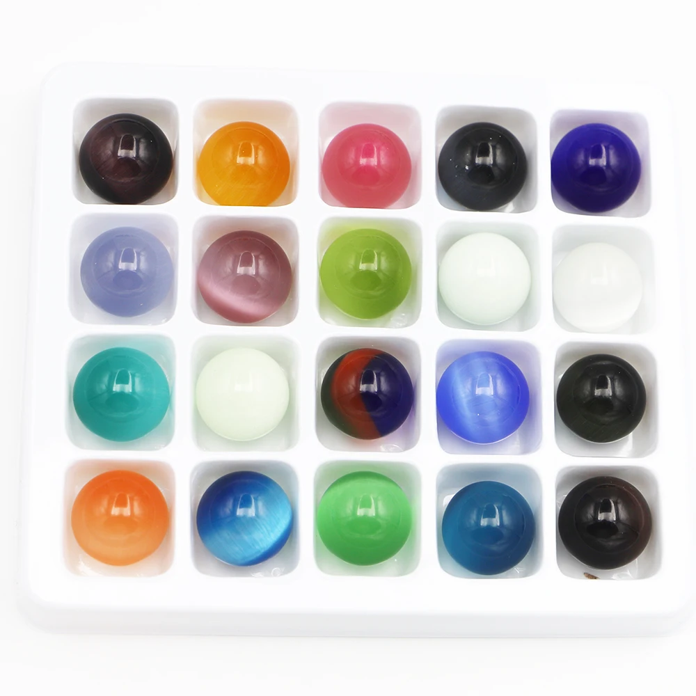 20MM Natural Gem Cat Eye Crystal Rose Quartz Boxed Ornaments Point Meditation Healing Party Fashion Charms Gift Wholesale 20Pcs