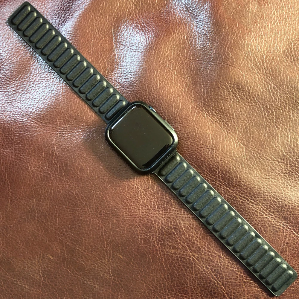 Pulseira de couro para Apple Watch, Banda 44mm, 40mm, 45mm, 41mm, Pulseira de ligação magnética, iWatch Ultra 49mm, Série 8, 7, 6, SE, 5, 3, 3, 42mm