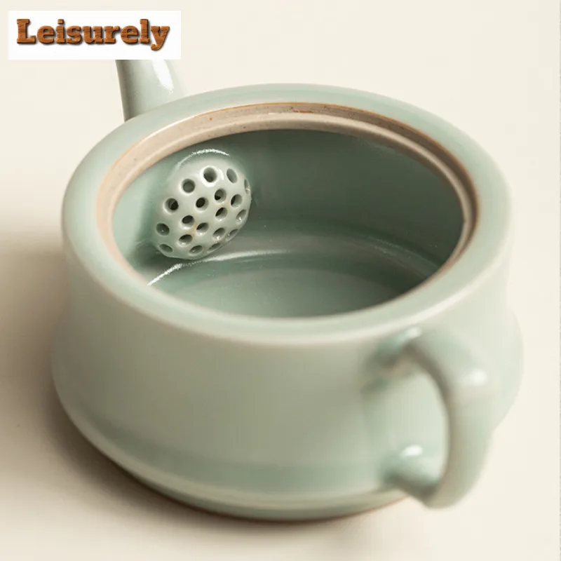 125ml Azure Ru Kiln Bamboo Joint Teapot Vintage Tea Infuser Pot Tea Soaking Kettle With Ball Hole Tableware Supplies Gift Craft