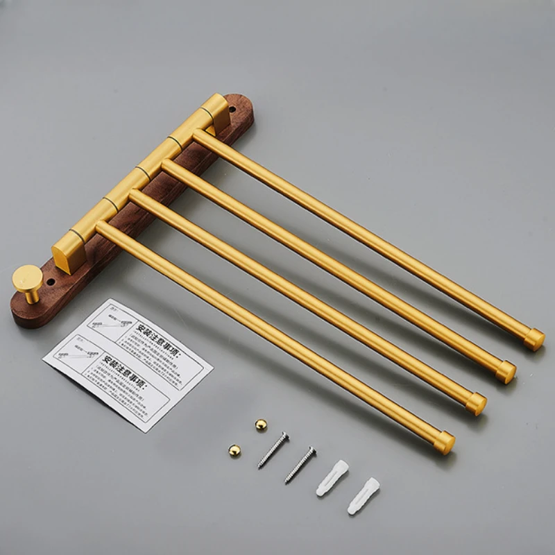Walnut Bathroom Towel Rack Rotating Multi-pole Space Aluminium Towel Bar Bathroom Towel Rack Kitchen Towel Holder
