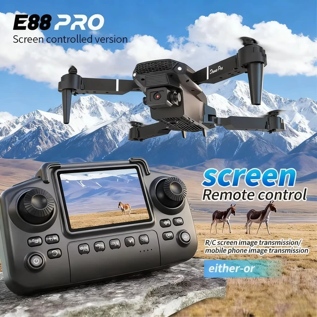 2026 New E88 Drone with Screen Brushless Optical Stream Positioning Quadcopter with Camera FPV Traverser Novice Toy Airplane