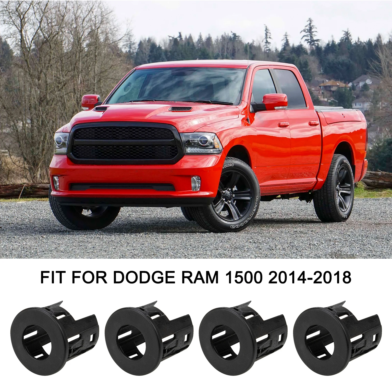 

4Pcs 5LS52TZZAA Parking Assist Sensor Bracket Bezels for Dodge Ram 1500 2500 3500 2014-2018