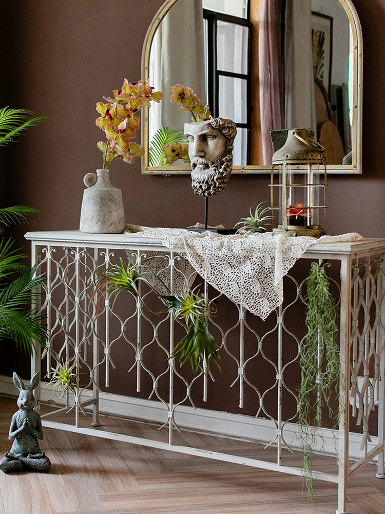 Mesas consola de hierro de estilo europeo, cubierta de radiador para el hogar, mesa de flores de pasillo Retro, decoración de puerta, borde de pared, larga|Figuras y miniaturas| - AliExpress