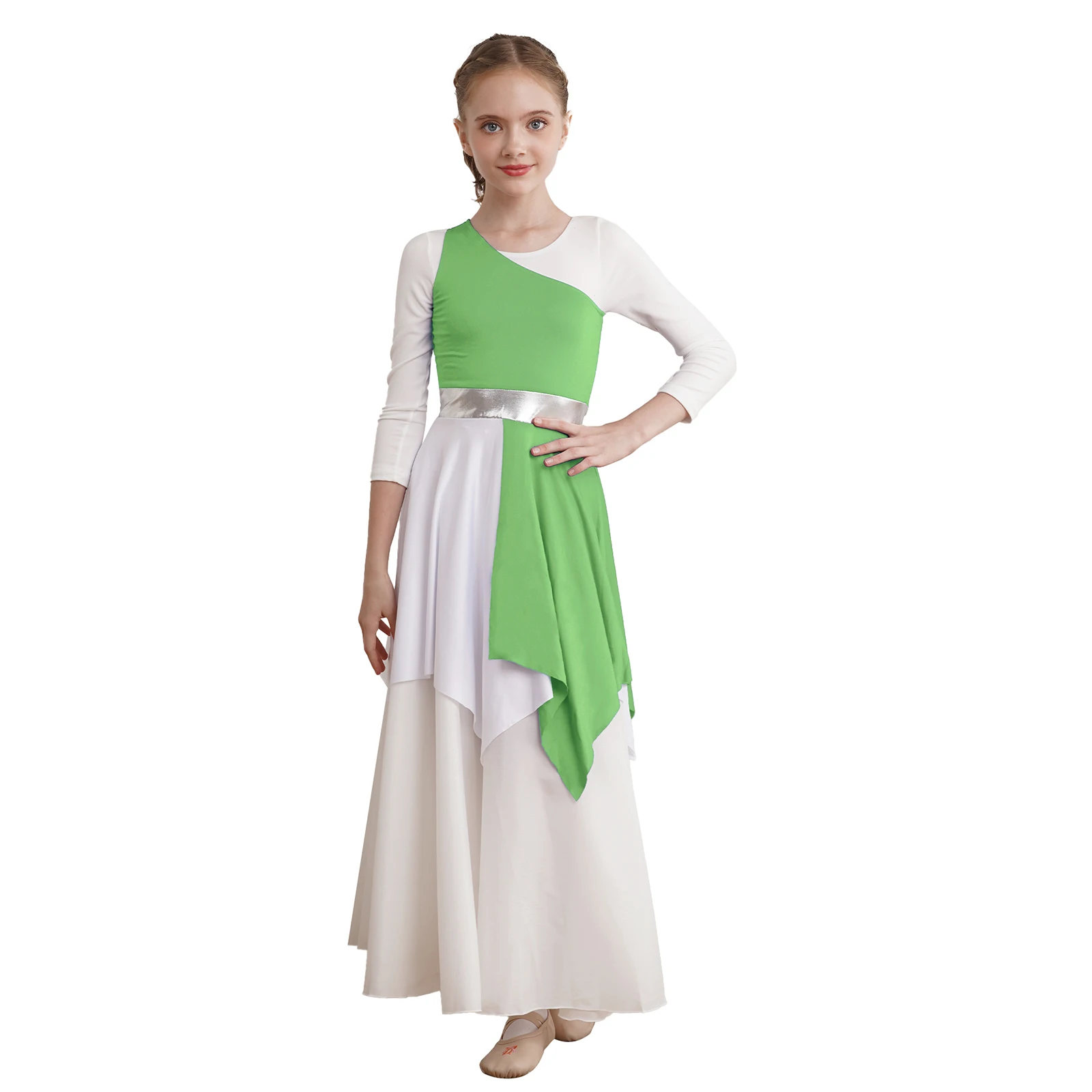 Ballet Dress Girls Dance Costumes Kids Girls Ballet Praise Lyrical Dance Performance Tunic Dress Church Christian Worship Robe Costume Contemporary Dance Dress