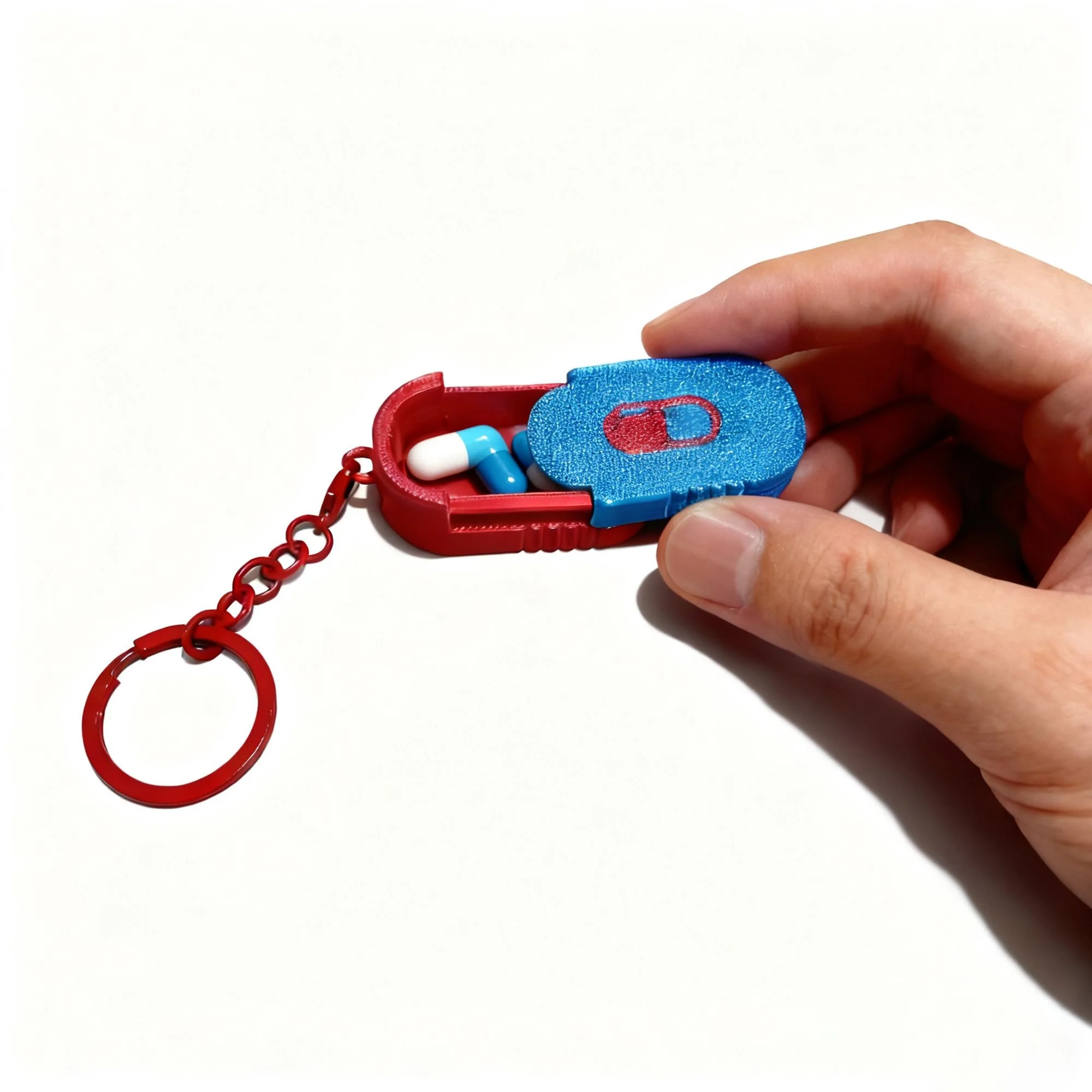 Compact Color Block Pill Box with Key Ring - Portable Medicine Container