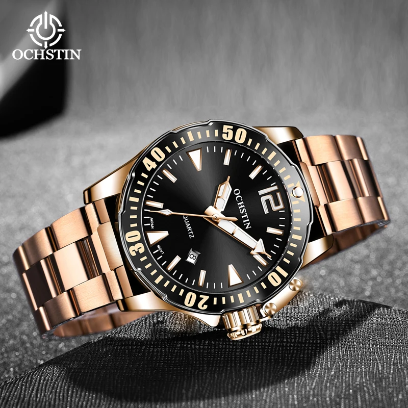 OCHSTIN Originale Series High Quality Single Calendar Quartz Watch Steel Strap Round Multi-function Mens Watch