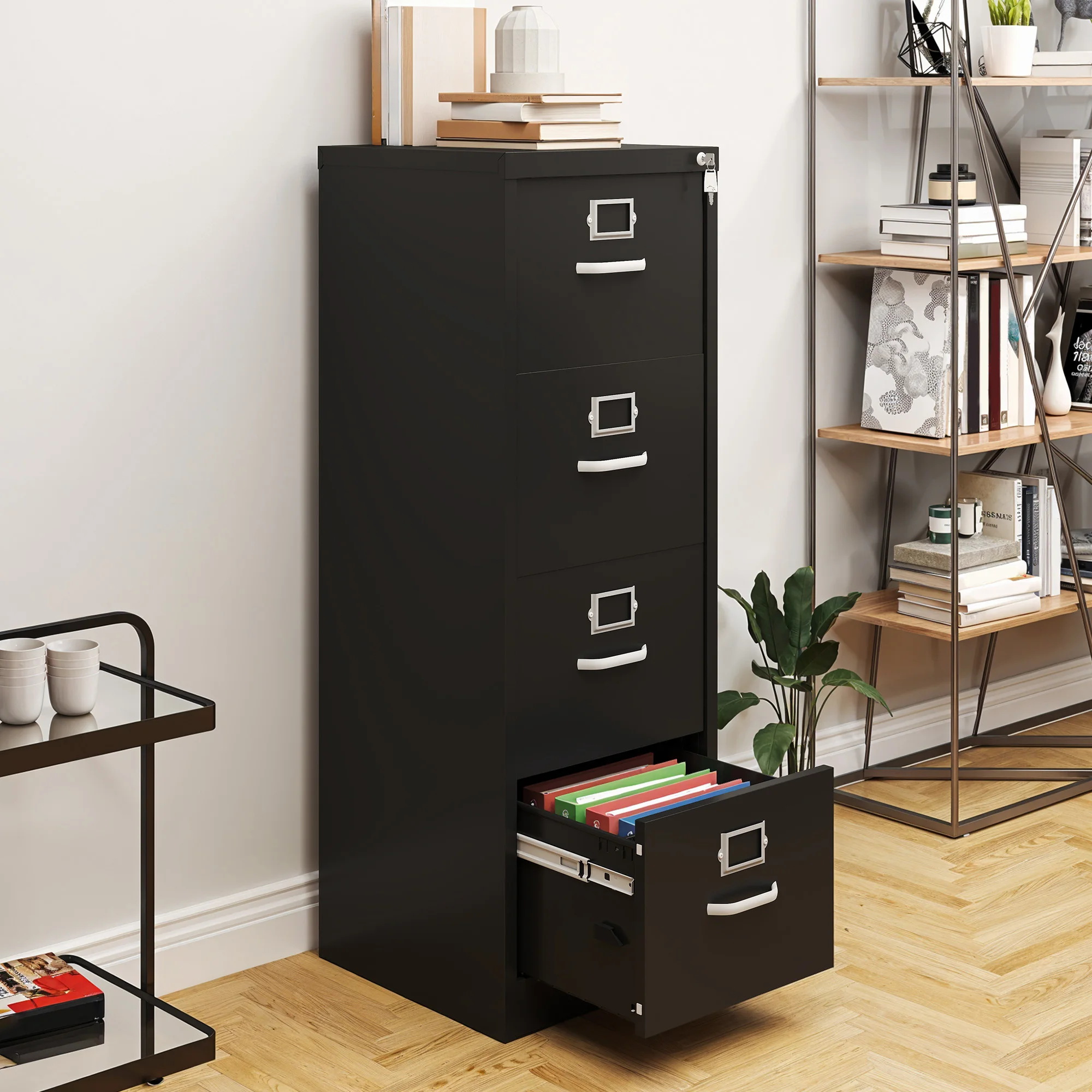 YITAHOME 4-Drawer Lockable File Cabinet – Vertical Storage for Letter/A4/Legal, Anti-Tip Design, Black, 45.8x45x133cm