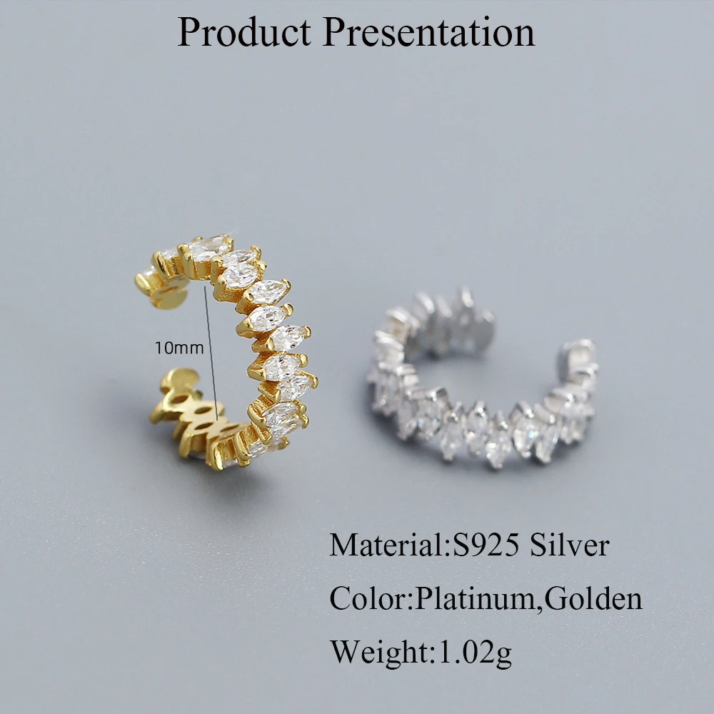 Silver Earrings Womens Earrings 925 Sterling Silver Horse Eye Zircon Clip Earrings Stackable Ear Cuff 1 PCS