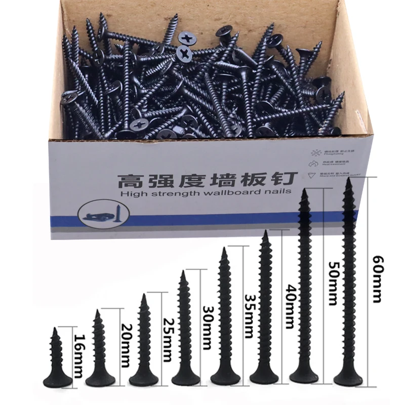 Drywall Screw 1 box/0.5kg lot Cross Countersunk Flat Head Self-tapping M3.5 Black Carbon Steel Phillips Woodworking