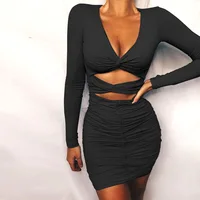 Robe moulante à décolleté plongeant, dos nu, découpes et plis, robe moulante sexy et tendance pour femmes 6