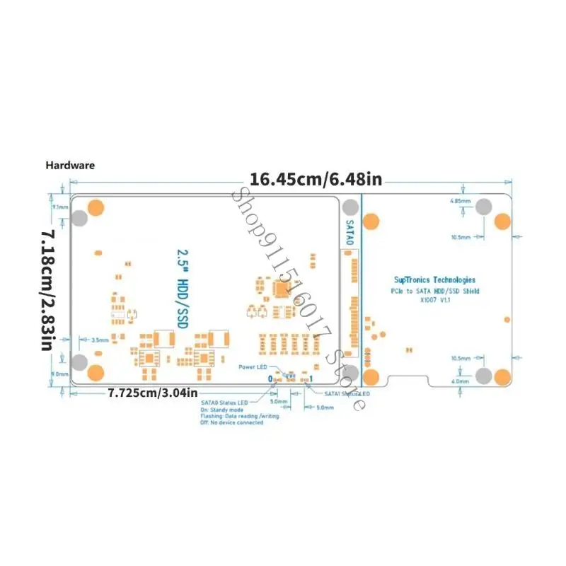 RPI 5 확장 보드용 X1007 PCIE 2280 직렬 ATA3.0 어댑터는 추가 HAT 및 STANDBY 전원 45BA를 지원합니다.