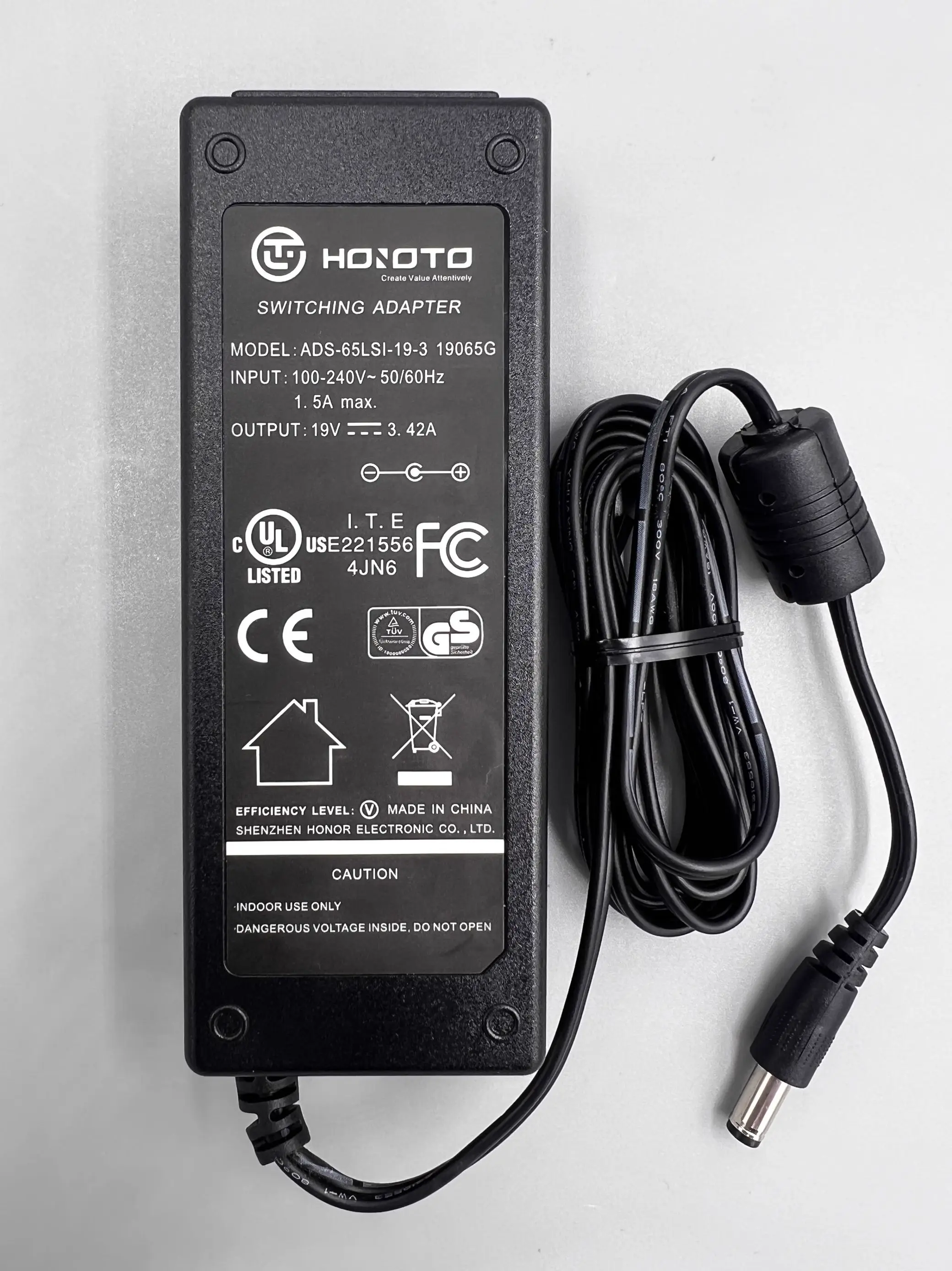 HONOTO 65W 19V 3.42A AC 어댑터 충전기 (후지쿠라 26S 27S 28S 31S 36S 38S 41S 21S 22S 퓨전 스플라이서 전원 공급 장치 ADC-19A 용)