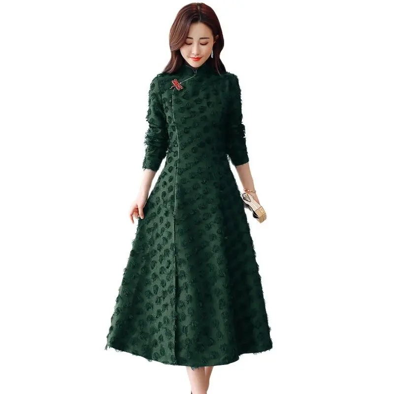 

2023 Chinese Vintage Long sleeve women Dress spring dress top quality Elegant temperament Mandarin Collar dresses
