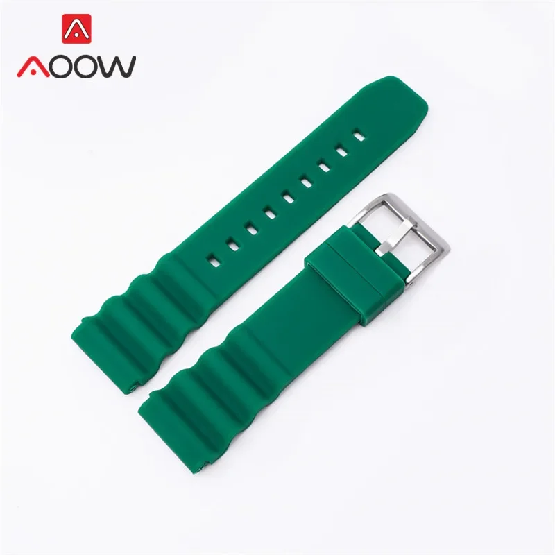 Silicone Sport Strap with Stainless Steel Buckle - Waterproof Diving Rubber Watch Band Belt