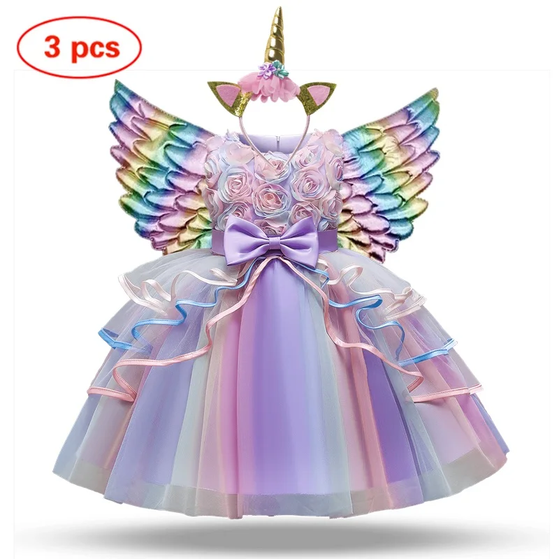 Girls Kids Unicorn Cosplay Dress For Children Rainbow Sleeveless Wedding and Birthday Party Princess Costume Evening Formal Gown girls dress princess costume kids clothes