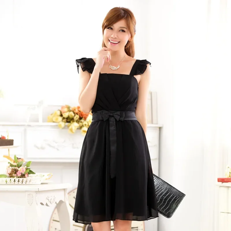 

Plus Size Women Clothing Fashion Butterfly Sleeve Strapless Chiffon Short Sisters Dress for Party