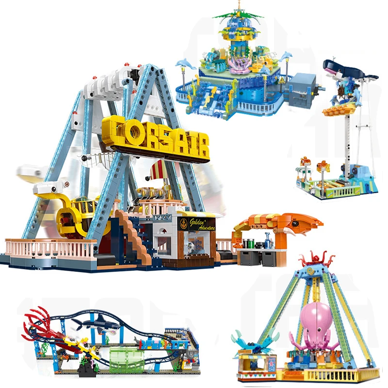 

City Friends Amusement Park Playground Sea Creative Roller Coaster Model Building Blocks Miniature MOC Kit Toys For Girls