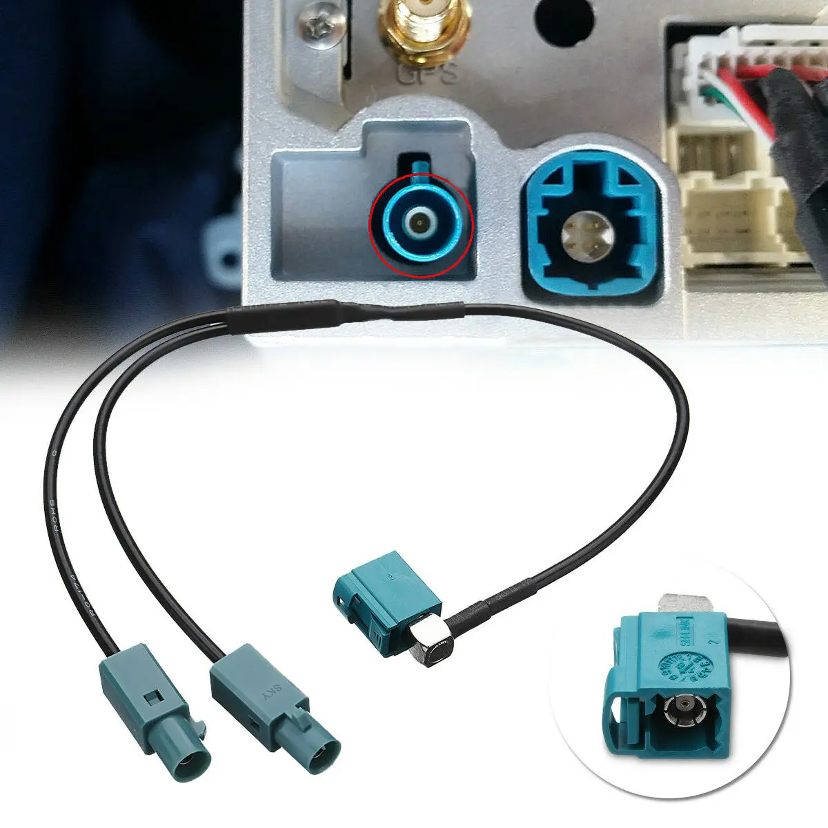 

One Fakra Female to Two Fakra Male Conversion Cable Radio Antenna amplifier Adapter Connector Universal