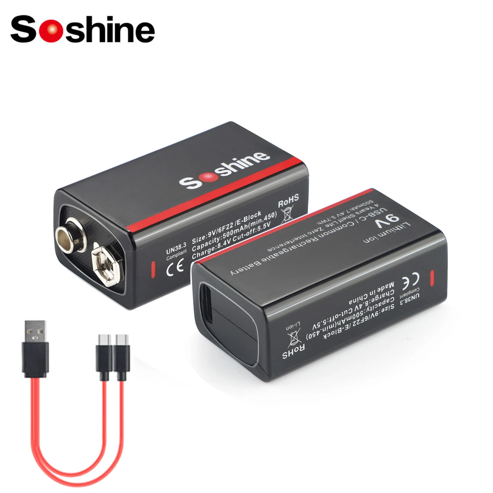 Soshine 500Mah Batteria Al Litio Usb 9V 500Mah Batteria Ricaricabile Agli Ioni Di Litio A Bassa Autoscarica 4 Anni Durata Di Conservazione Display Di 