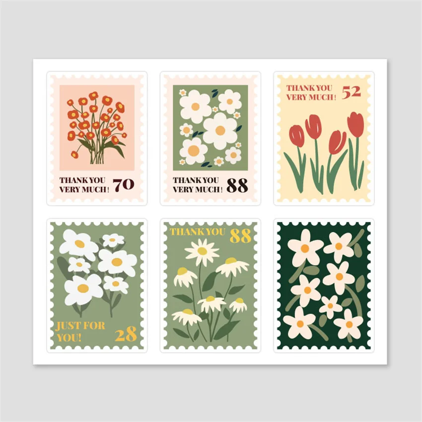 60-120Pcs Square Floral Thank You Stickers Labels 3*4CM Flowers Stamp for Gift Box Package Baking Wedding Party Decor Envelope