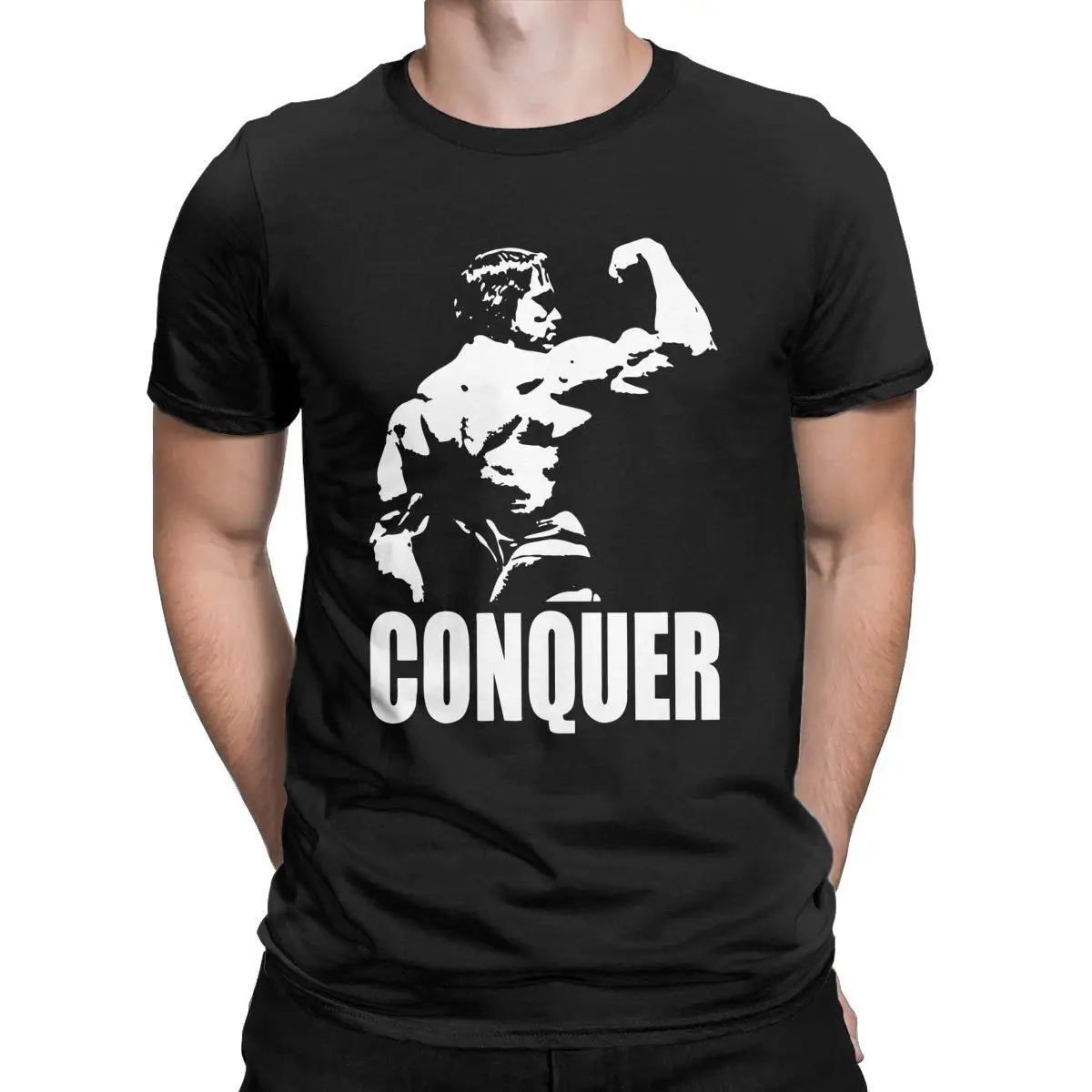 

Men's Conquer Arnold Schwarzenegger T Shirt Pure Cotton Clothes Funny Short Sleeve O Neck Tee Shirt Printed T-Shirts