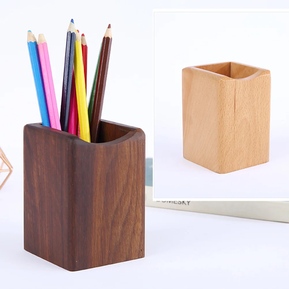 Office Box Universal Pen Holder Desktop Square Pen Holder Large Capacity Pen Holder Stationery Organizer Wooden Pen Holder