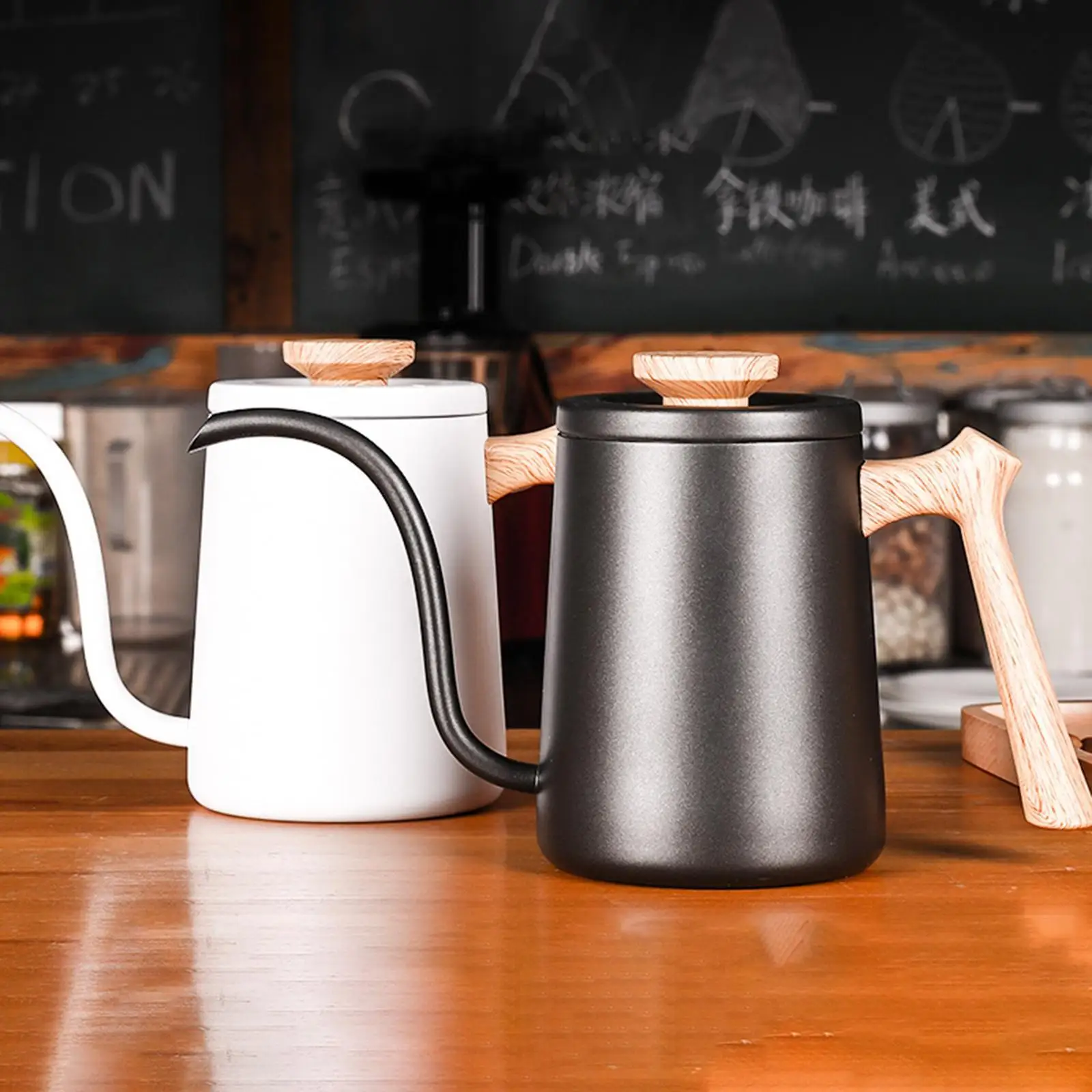 

New Drip Coffee Pot 600ml Kettle Wood Handle Narrow Spout for Coffee Maker Kitchen household accessories