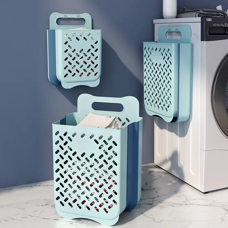 

Folding Laundry Basket Wall-mounted Dirty Clothes Storage Basket Household Laundry Bag Bathroom Organizer Clothes Hamper