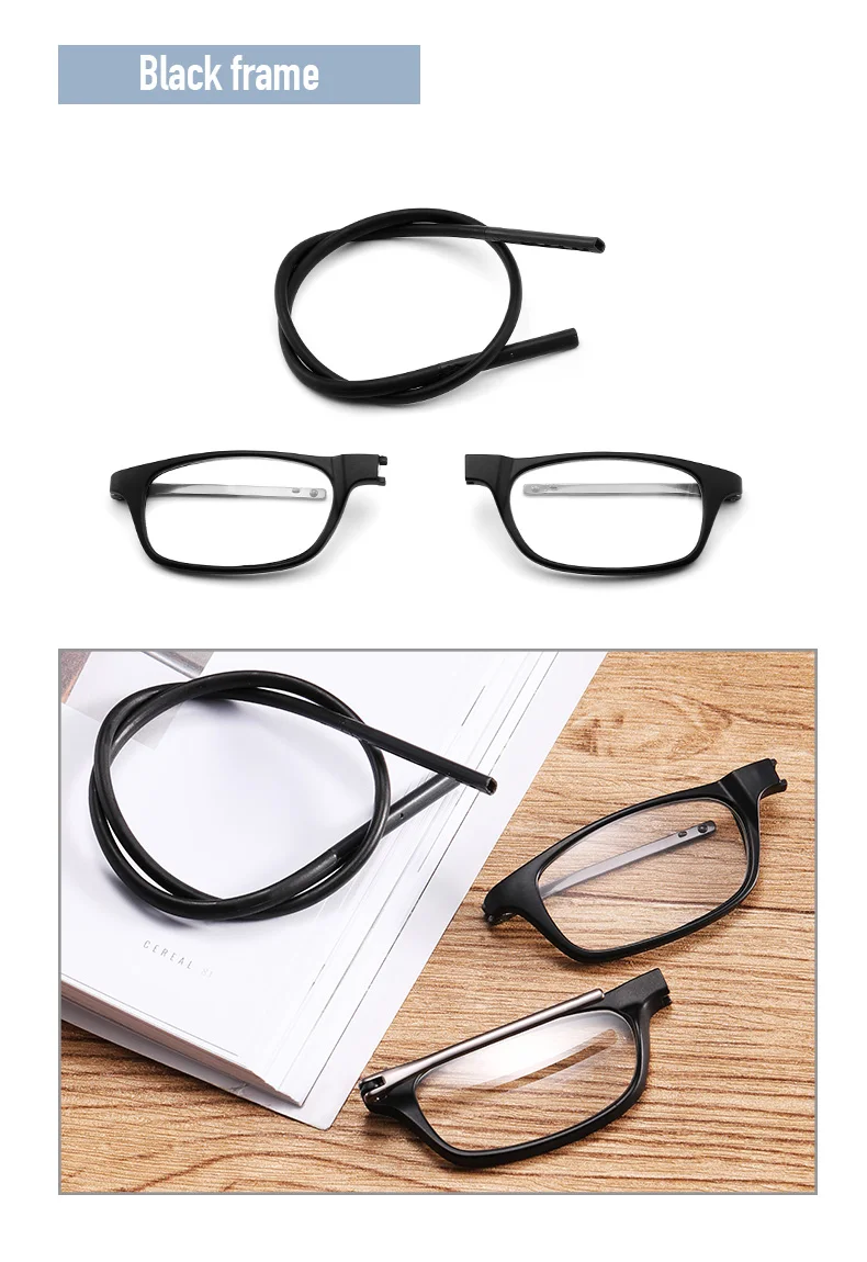 Portable magnetic reading glasses that can be hung around the neck with adjustable lanyard for men and women