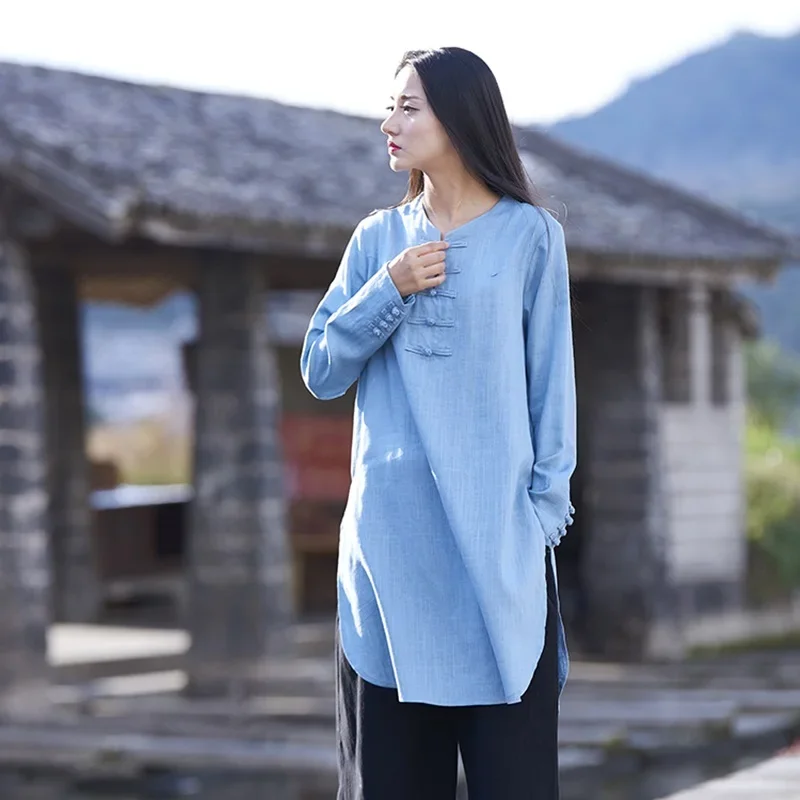 

Long Tunic For women clothes 2020 Spring Blouse And Top Cotton Shirt Asian Chinese Style Clothing 10045