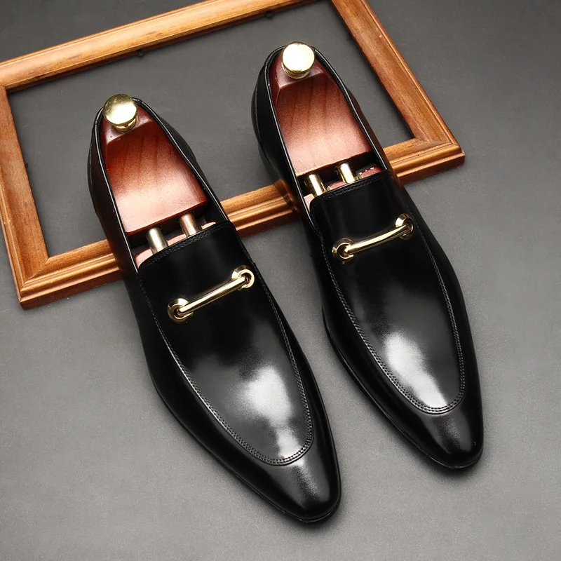 Luxury Men's Loafers Genuine Leather Spring Formal Shoes Black Brown Slip On Men Dress Shoe Wedding Party Office Casual Shoe Men