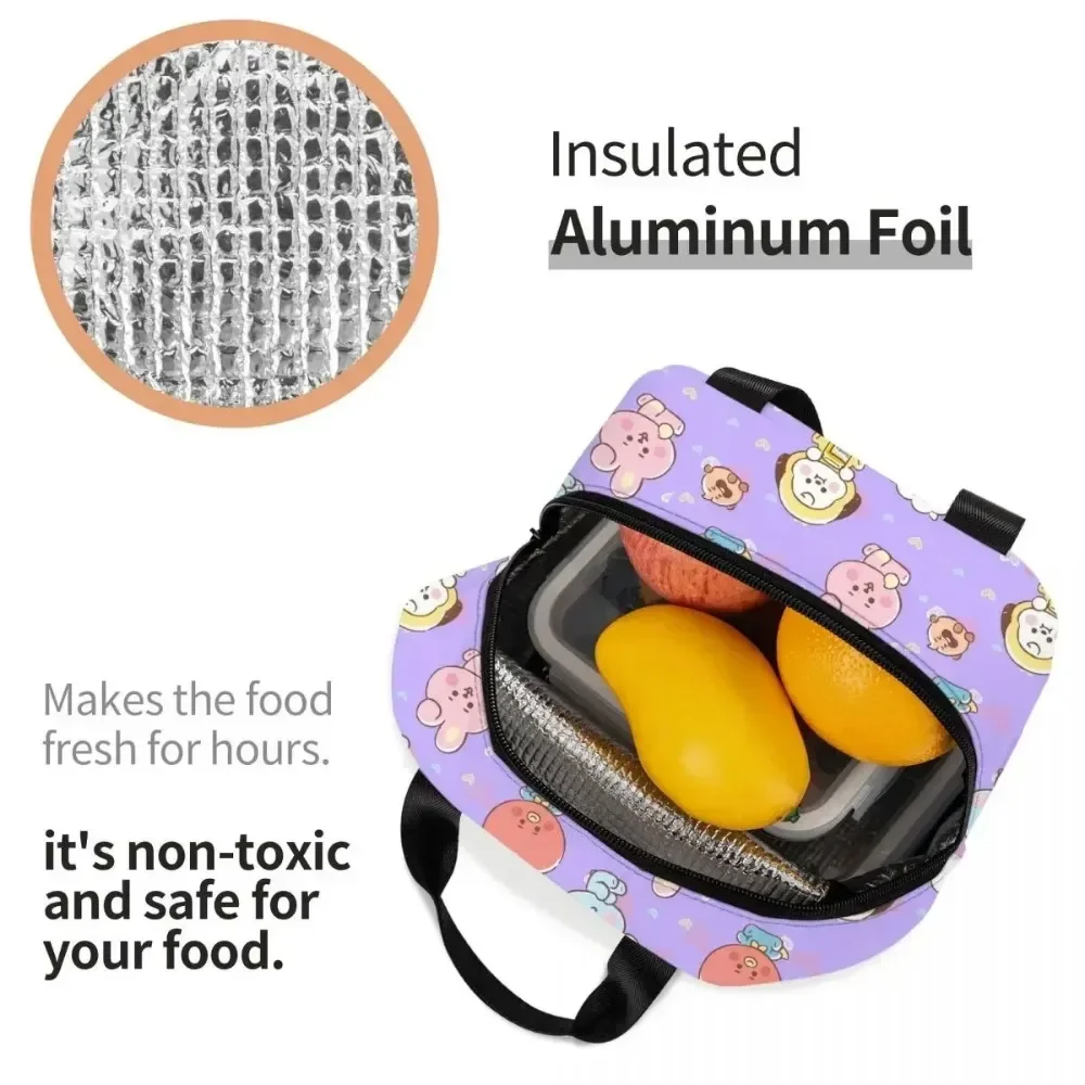 Kpop Cute Cartoon Insulated Lunch Bag Large Music Meal Container Cooler Bag Lunch Box Tote Office Travel Girl Boy