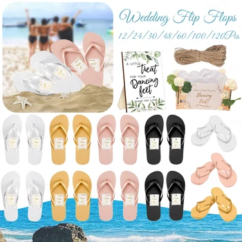 12-120 paia di infradito da sposa per pantofole spa da damigella d'onore con cartoline di dimensioni Segno di nozze Sandali da spiaggia per matrimoni Bomboniere in piscina 1