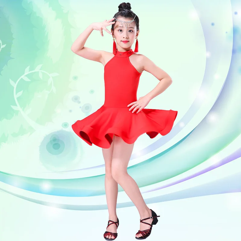 Girl Dance Costume Children Costumes Set Diamond Pleated Skirt Latin Dance Dress Kids Latin Dress Costume for Girls Ballroom Costume Salsa Rumba Cha Cha Tango Stage