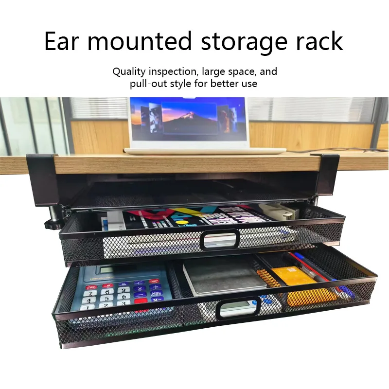 under Desk Drawer Simple Large Capacity Metal Mesh Storage Baskets Organizer Sliding Basket Organizer Drawer for Cabinet Home desk organizer,storage organizer