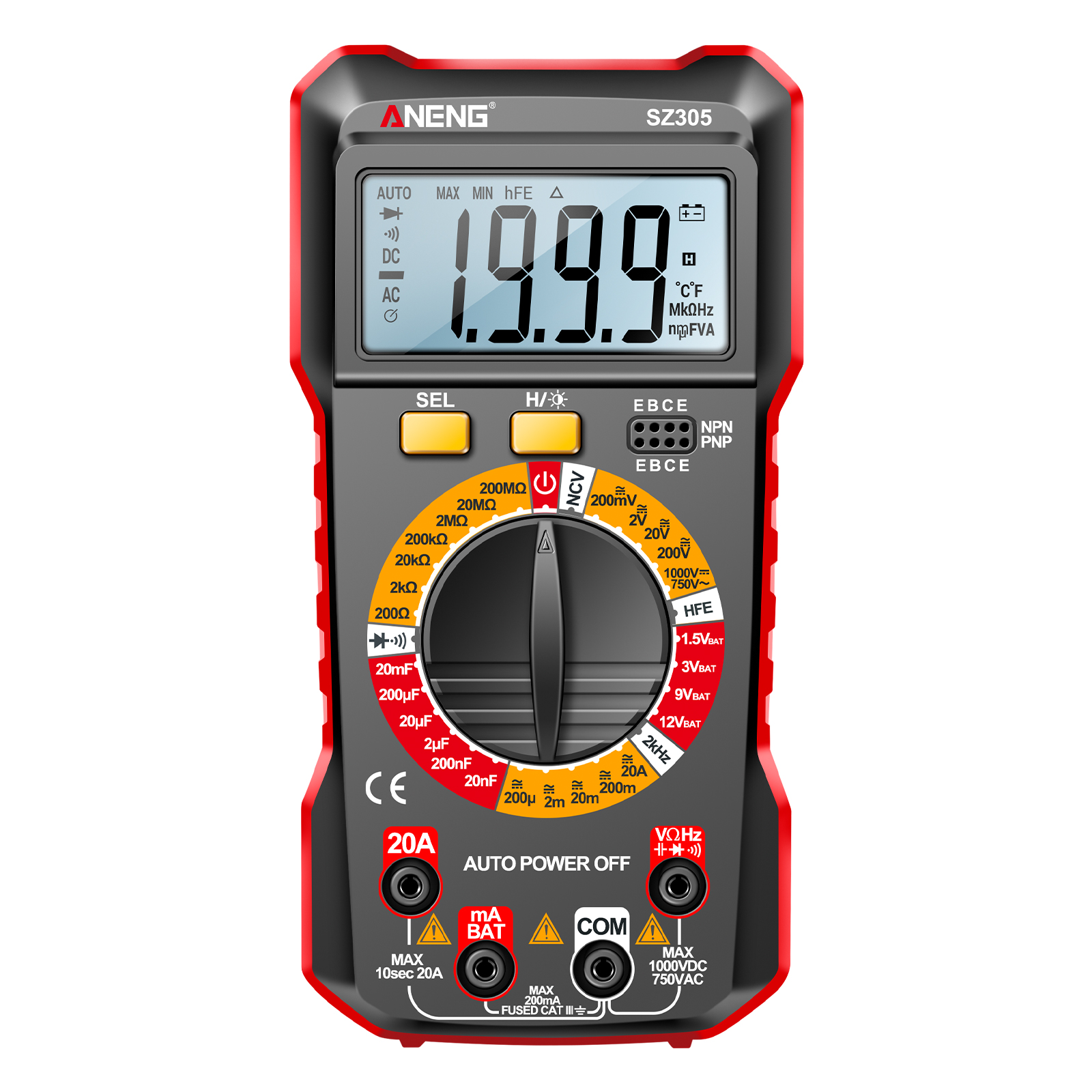 ANENG SZ305 Multimeter Capacitor Testers Professional 1999 Counts Smart Voltmeter Ohm Meter Fast Accurately Measures