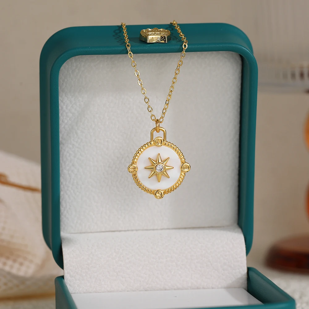 Trendy White Opal Geometric Rotundity Pendant Neckalce for Women Creative Personality Star Neckalces Hypoallergenic Jewelry 2025