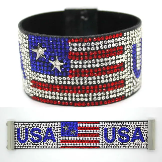 XQNI Bunte Kristall Armband Armreifen Strass Breite Wrap Charme Frauen Nation Flagge Armband Manschette Armband Armband Schmuck