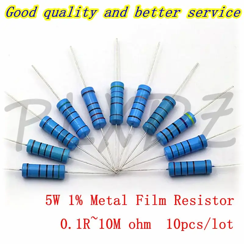 10pcs 5W 1% Metal Film Resistor 0.1R~10M 0.47R 100R 220R 330R 1R 2R 1K 1.5K 2.2K 3.3K 3.9K 4.7K 10K 22K 47K 100K 470K 1M ohm