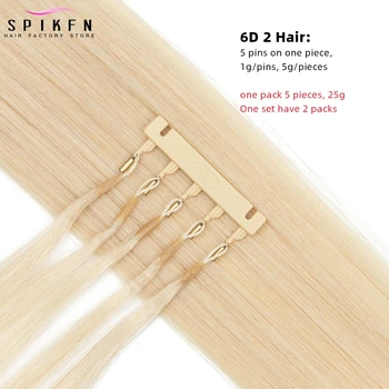 5 Pins 6D Human Hair Extensions 16" 20" 24" 6D 2 Hair 10pcs/set Invisible Micro Beads Hair 100% Natural Human Hair 50 strands