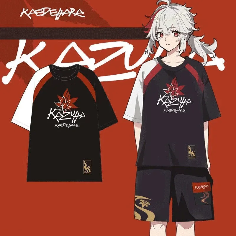 

Genshin Impact Cosplay T-shirt e Shorts, Traje Kaedehara Kazuha, Camisa Kimono, Manto Haori, Cool Tops, Streetwear Casual, Verão