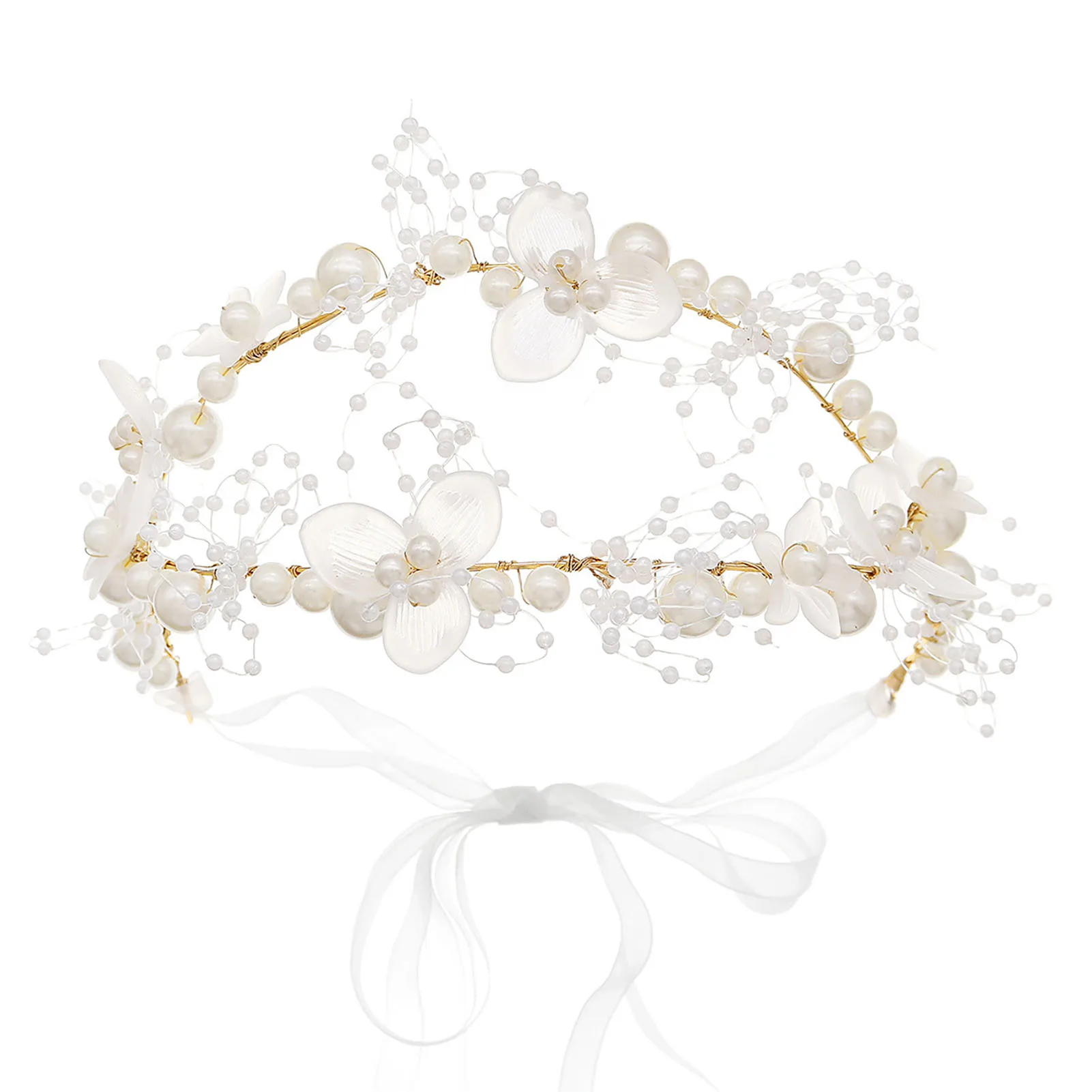 Wedding Hairband Bridal Hair Jewelry Gentle Flower Pearl Headdress Ribbon Fashion Beads Marriage Headbands Lady Tiaras Gift jewelry accessories hair accessory hair headdress bridal headwear hair band crown