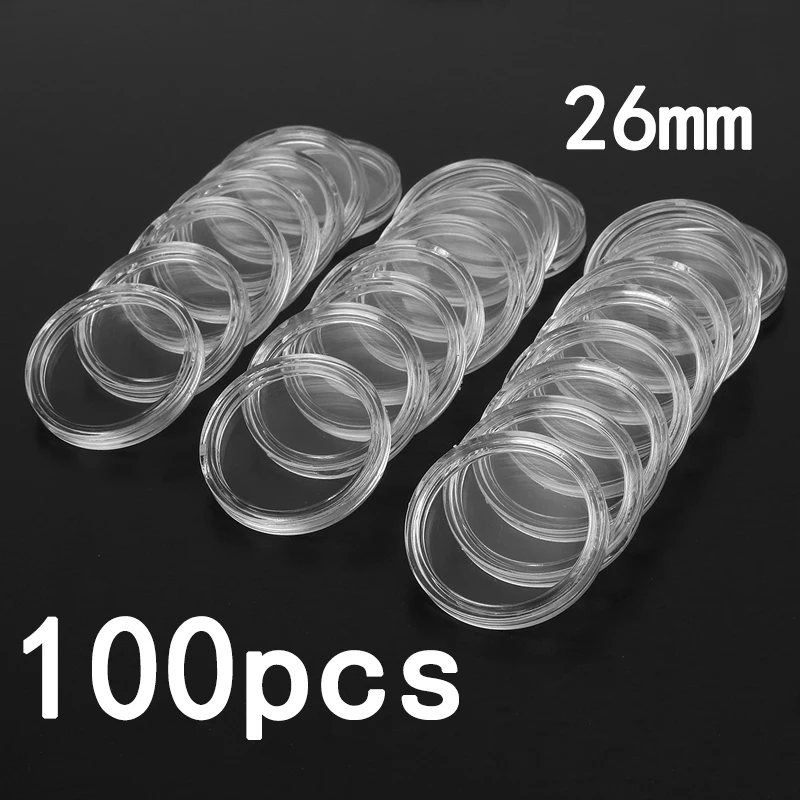

100Pcs 26mm Clear Plastic Coin Capsules Coin Holders Protector Cases Round Transparent Coin Capsules For Storage Supplies